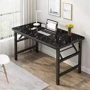 Hbluefat Small Office Computer Desk, 31.5In No Assembly Heavy Duty Wood Folding Table,Portable Steel Frame Study Writing Table for Home Office (Black Marble)