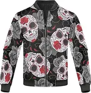 [GuoChe] Gothic Skulls Red Roses Black Waterproof Jackets For Men Lightweight Lightweight Jacket Men Windbreaker Mens Work Coats And