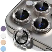 For iPhone 16 15 14 13 12 11 Pro Max Metal Camera Glitter Cover Glass Protector