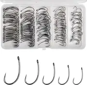 175pcs Barbless Fishing Hook Kits,Small Size Carp Fishing Hooks Curve Shank Crank and Wide Gape Carp Hooks Fly Tying Hooks Circle Hooks with Tackle Box Size 2#,4#,6#,8#,10#