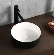 360*360*120mm Gloss White and Matt Black Ceramic Round Above Counter Art Basin