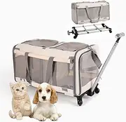 Double-Compartment Rolling Cat Carrier with Wheels for 2 Cats,Pet Carrier with Wheels for 2 Small Cats and Dogs,Pet Cat Travel Carrier for Camping