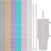NiHome 40oz Straws, 18 Pack Glitter Plastic Replacement Straws for Stanley 40 oz Tumbler, Assorted Color Reusable Straws 12 Inch with 2 Brushes - Durable PETG, BPA-Free, with Laser-Induced Sparkle