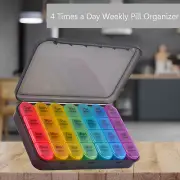 4 Times a Day Weekly Pill Box Organizer 7 Day Pill Box Case Day & Night Portable
