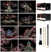 Scratch Art 8 Prints Sakura Cherry Blossom & Fireworks
