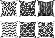 TIDWIACE Set of 6 Black Cushion Cover Outdoor Furniture Decorative Linen - Throw Pillow case for Home Office Sofa Bedroom Car Garden, Double-sided printing Invisible Zipper 45x45cm/18x18 Inch