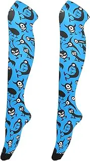 [sanluoli] Women Thigh Socks Fashion Crazy Extra Long Socks for Fashionistas High Football Socks for Special Occasions Happy Halloween Scary Black Blue, Happy Halloween Scary Black Blue