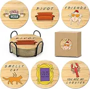 HSSPIRITZ 6 PCS Cork Coasters for Drinks,Friends TV Show Merchandise,Funny Coasters Set with Coaster Holder,Coasters for Coffee Table Tea Table bar,Friends TV Themed Gifts for Fans