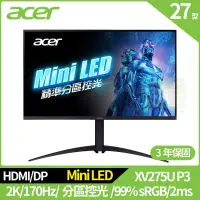 在飛比找博客來優惠-Acer XV275U P3 27型HDR1000電競螢幕(
