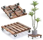 2 Pack Plant Stand with Wheels, 14" Rolling Plant Stand 264 LBS Heavy Duty Wooden Square Plant Caddy with Metal 360° Lockable Caster Wheels for Outdoor Indoor Large Plant Pots, Flower Pot, Patio