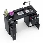Ufurniture Manicure Table Acetone Resistant Nail Desk with Glass Tabletop Black