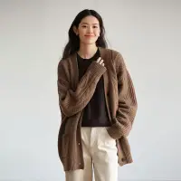 在飛比找博客來優惠-旅途原品 文藝復古100%澳洲美麗諾羊毛針織開衫外套女冬毛衣