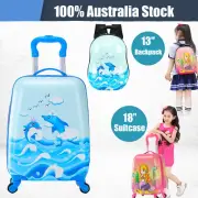 2 PCS Kids Luggage Set 18" Ride-On Suitcase & 13" Backpack w/Wheels for Travel