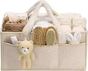 Diaper Caddy Organizer | Diaper Caddy Organizer Bag for Changing Table | Portable Plush Storage Basket with Bear Nursery Changing Tote for Home Bedsides Showers