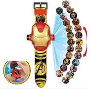 Electronic Clock with Cartoons from,3D Projection of Clock for Kids, 24 Pictures with Anime Toy, Birthday Gifts,Iron Man