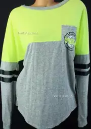 Victoria's Secret PINK Varsity Crew Long Sleeve Top Colorblock Graphic Pocket