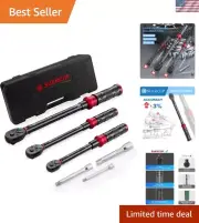 High Precision 3-Pc Torque Wrench Set with Non-Slip Grip, Storage Case Included
