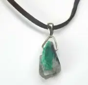 Colombian Emerald Rock with Crystals 12.50 Cts Silver 925 Leather Necklace Muzo