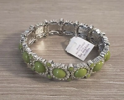 Lia Sophia Stretch Silvertone Green Beads & Crystals Bracelet/Bangle