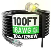 100FT 16 Gauge Black Outdoor Extension Cord Waterproof, 3 Prong Flexible Cold...