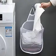 Hanging Laundry Hamper Mesh Laundry Basket Foldable Hamper Collapsible Dirty Clothes Hamper Wall Mounted Storage Bag