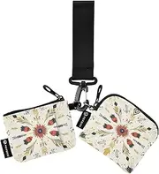 [XYMZR] Mini Zip Around Wristlet keychain Wallet Boho Chic Patterns for Women Personalized Pattern Detachable Dual Pouch Wristlet Portable Wallet Phone Coin Purse, Multi-colored, One Size