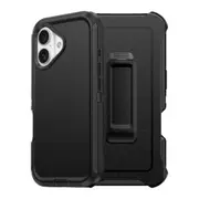 iPhone 16 Compatible Case Cover With Shockproof Robot Armor Hard Plastic And Belt Clip - Black