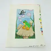 Hand Painted Needlepoint Pattern Fairy Pixie Imp Sprite Elf Frog Bubbles Whimsy