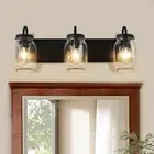 Vanity Glass Wall Lights,Mason Jar Black Wall Sconce for Bathroom Farmhouse