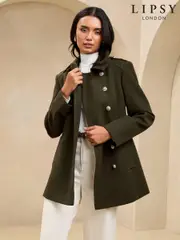 Lipsy Khaki Green Smart Military Button Coat (AE6609) | $111