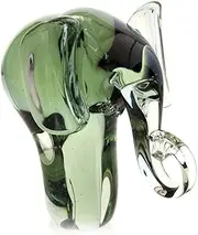 Hand Made Recycled Glass Elephant Sculpture Trunk Up & Out [O1-AUO]