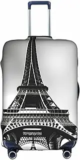[HTTUP] Black Paris Eiffel Tower Print Practical Elastic Washable Travel Luggage Cover with Concealed Zipper for Suitcases, White, Large