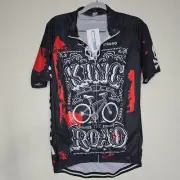 Strgao Men’s XL Cycling Jersey Black Red CoolMax Full Zip Short Sleeve Shirt