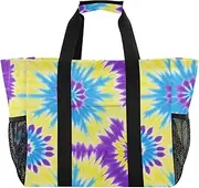 [sanluoli] Tote Bag For Women Collapsable Beach Bag With Pockets Canvas Car Tote Bag, Yellow-purple Tie-dye, 1 size