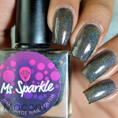 Ms. Sparkle - 2Faced - Black Holographic Purple Copper Flakies Nail Polish