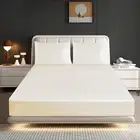 Satin Silk Fitted Sheet with Pillowcase Set Breathable Soft Bedding Brushed Fabr