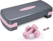 Adjustable Height Aerobic Stepper Set with 2 Dumbbells & Measuring Tape, Workout Exercise Step Platform w/Level Risers, 3 Colors, the Ultimate Gift for a Joyful Holiday and Merry Christmas