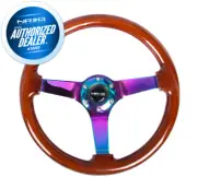 NEW NRG Steering Wheel Dark Wood Grain 350mm Neochrome 3" Deep ST-036BR-MC