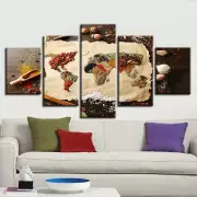 Grains & Spices World Earth Globe Map Framed 5 Piece Canvas Wall Art