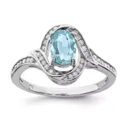 Sterling Silver Rhodium Diamond & Sky Blue Topaz Ring Size 7