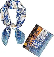 [PHDuLac] Satin Silk Feeling 27.5” Square Scarf Hair Wrap for Sleeping Head Neck Night Wrapping Breathable Scarves, Mix 3-leaves, 27.5"x27.5"
