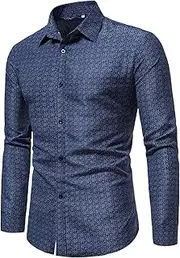 [Generic] Long Sleeve Shirts for Men Retro Business Dress T-Shirt Vintage Button Down Blouse Casual Fashion Tops Slim Fit Shirt