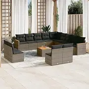 14 Piece Garden Sofa Set with Cushions Grey Poly Rattan Patio Bar Sets