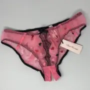 Agent Provocateur Conny Pink Black Heart Ouvert Brief AP4 Large NWT