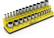 Olsa Tools Magnetic Socket Organizer Holder 16 Socket Yellow SAE