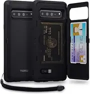 TORU CX PRO Case for Galaxy S10 5G, with Card Holder | Slim Protective Cover with Hidden Credit Cards Wallet Flip Slot Compartment Kickstand | Include Mirror, Strap, USB Adapter - Black