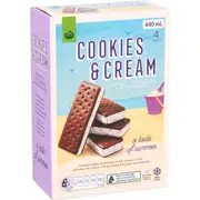 Woolworths Cookies & Cream Ice Cream Sandwich 4 pack