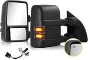Towing Mirrors for 1999-2016 Ford F250 F350 F450 F550 Super Duty with Power Glass Heated Function Turn Signal Light Running Lights Pair Set with Adapter (Smoke lens)