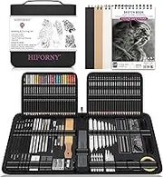 HIFORNY 126 PCS Drawing Kit Sketching Pencil Set,Sketch Pencils Art Supplies with 3-Color Sketchbook,Graphite,Charcoal,Blending and Drawing Tools,Drawing Pencils for Adults Artists in Zipper Case