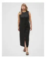 [Seed Heritage] Linen Button Through Midi Dress in Black